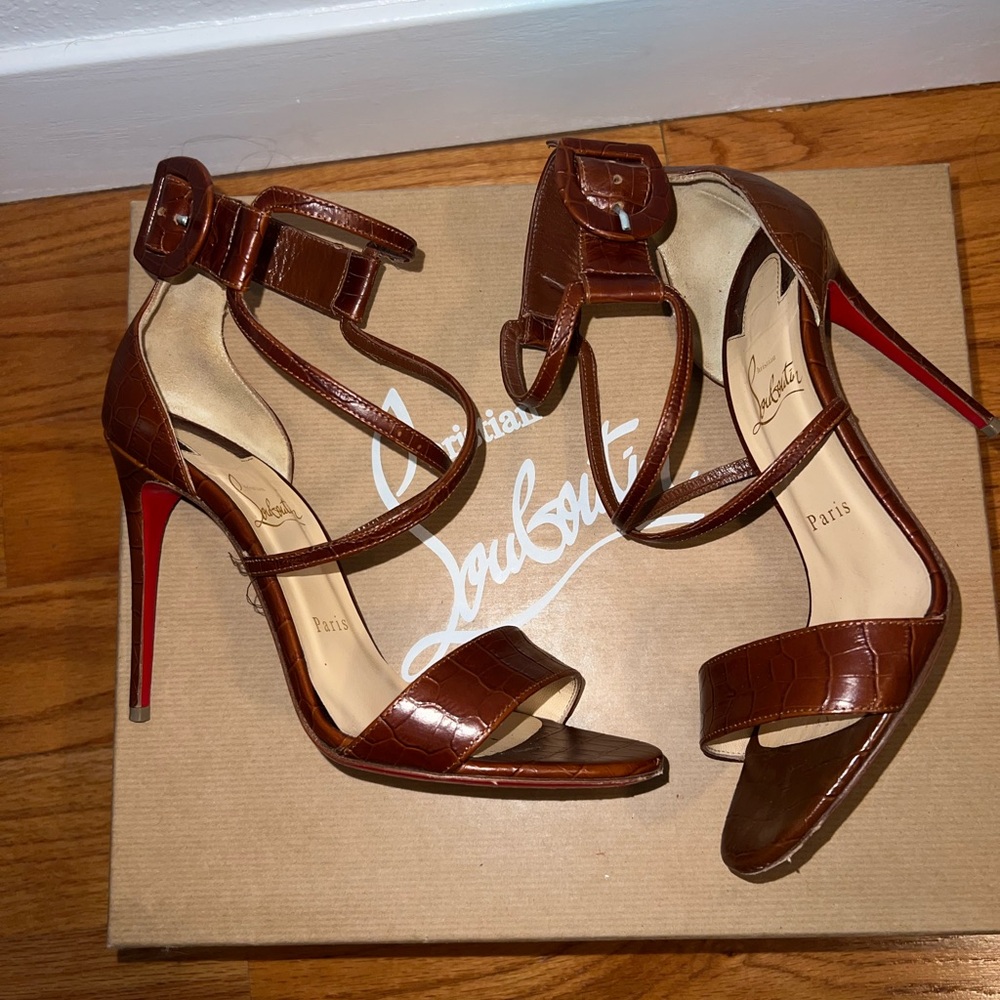 💋 Christian Louboutin Choca 100 Calf Nil Heels | Brown | EU 40 / US 38